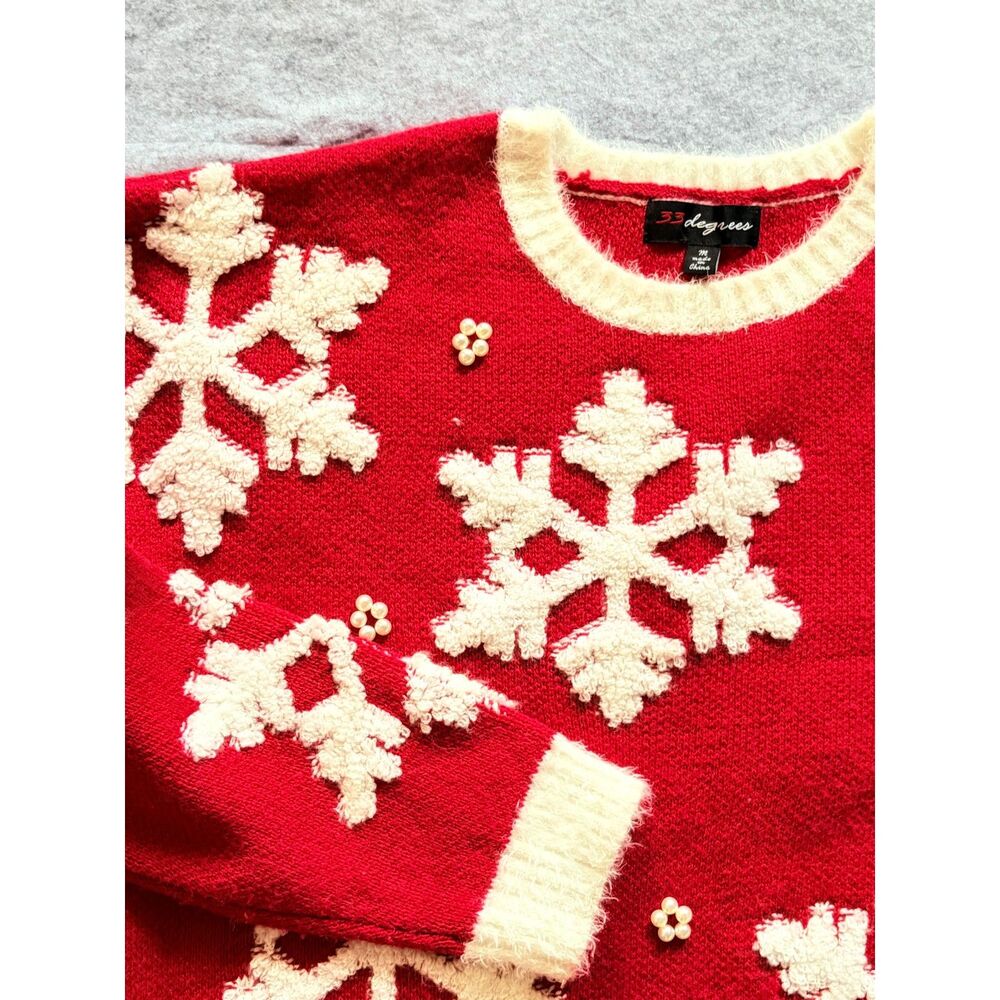 Vintage Inspired Novelty Holiday Snowflake Hallmark Movie Red Christmas Sweater